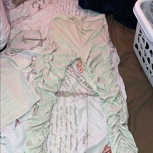 2 piece set with stacked pants and crop top.